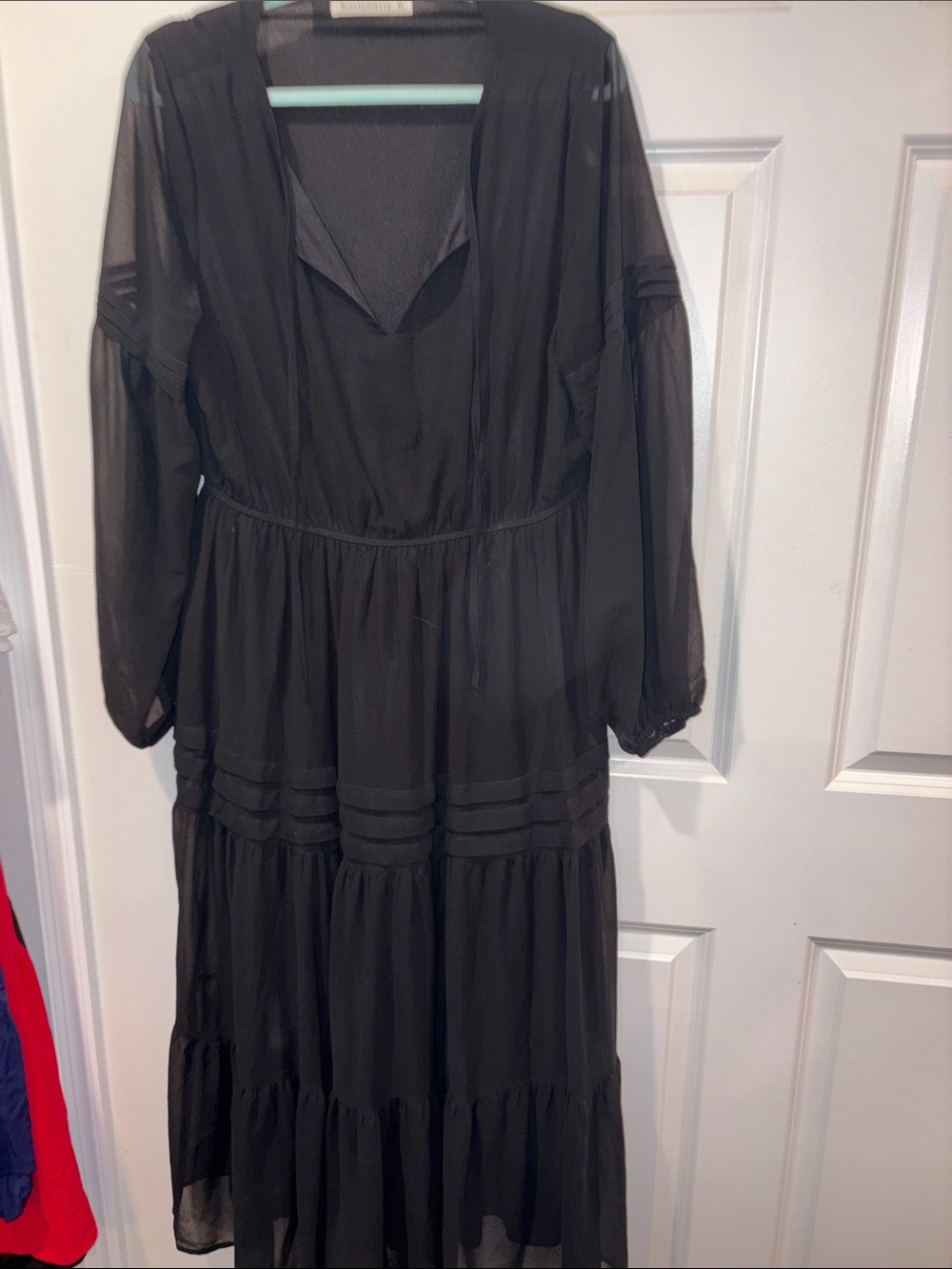 SHEIN Black Sheer Tiered Long Sleeve Maxi Dress